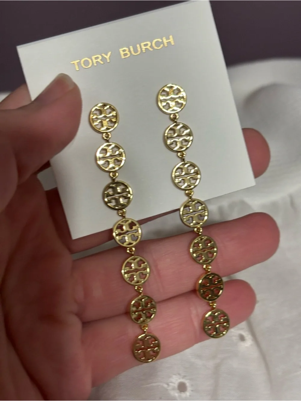 Tory Burch Gold Linked Logo Drop Earrings
